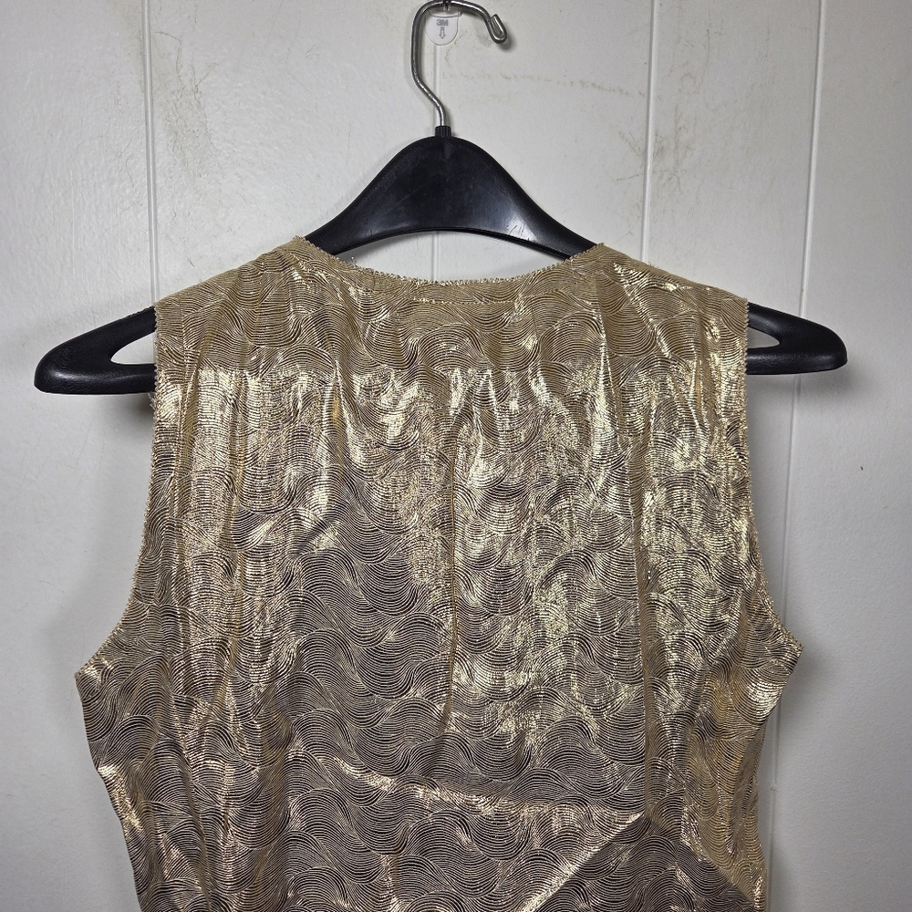 Tory Burch Trumpet Sleeveless Gold Ruffle Silk Blend Blouse Size 6 - Picture 7 of 16